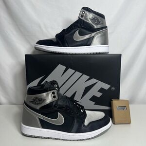 Nike Air Jordan 1 Women's Size 9 Retro High Black/Silver Satin Sneakers 554724